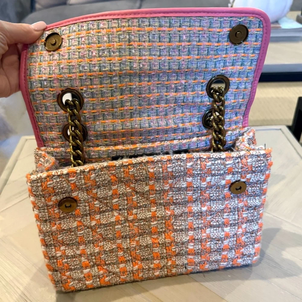 Kurt Geiger Kensington Colorful Tweed Shoulder Bag with Gold Chain Strap